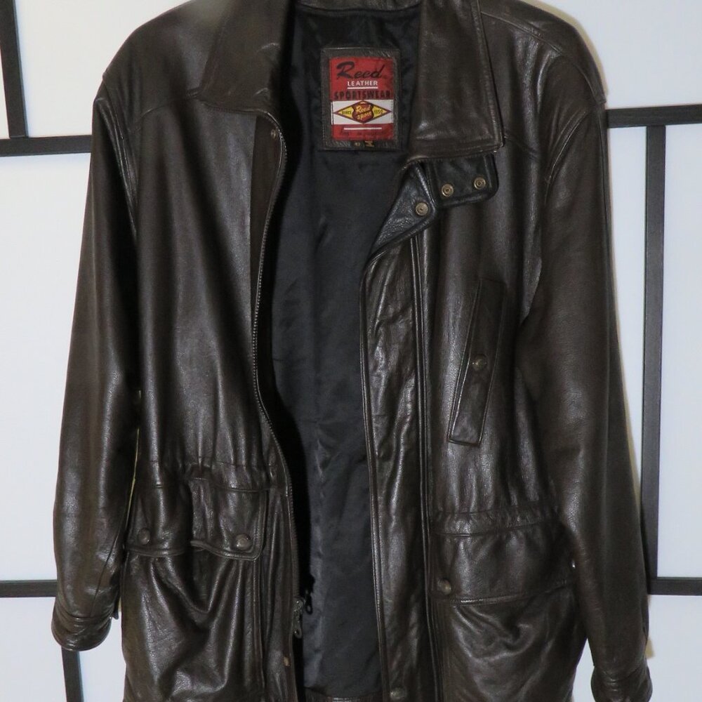 Men's brown leather jacket size 42 - Picture 2 of 3